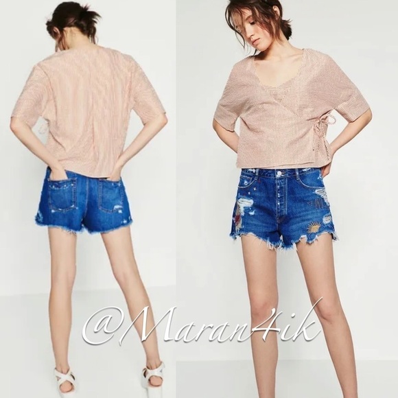 ZARA Embroidered Distressed
Ripped Denim Jean Shorts Frayed Hem, sz 2 - Picture 2 of 15